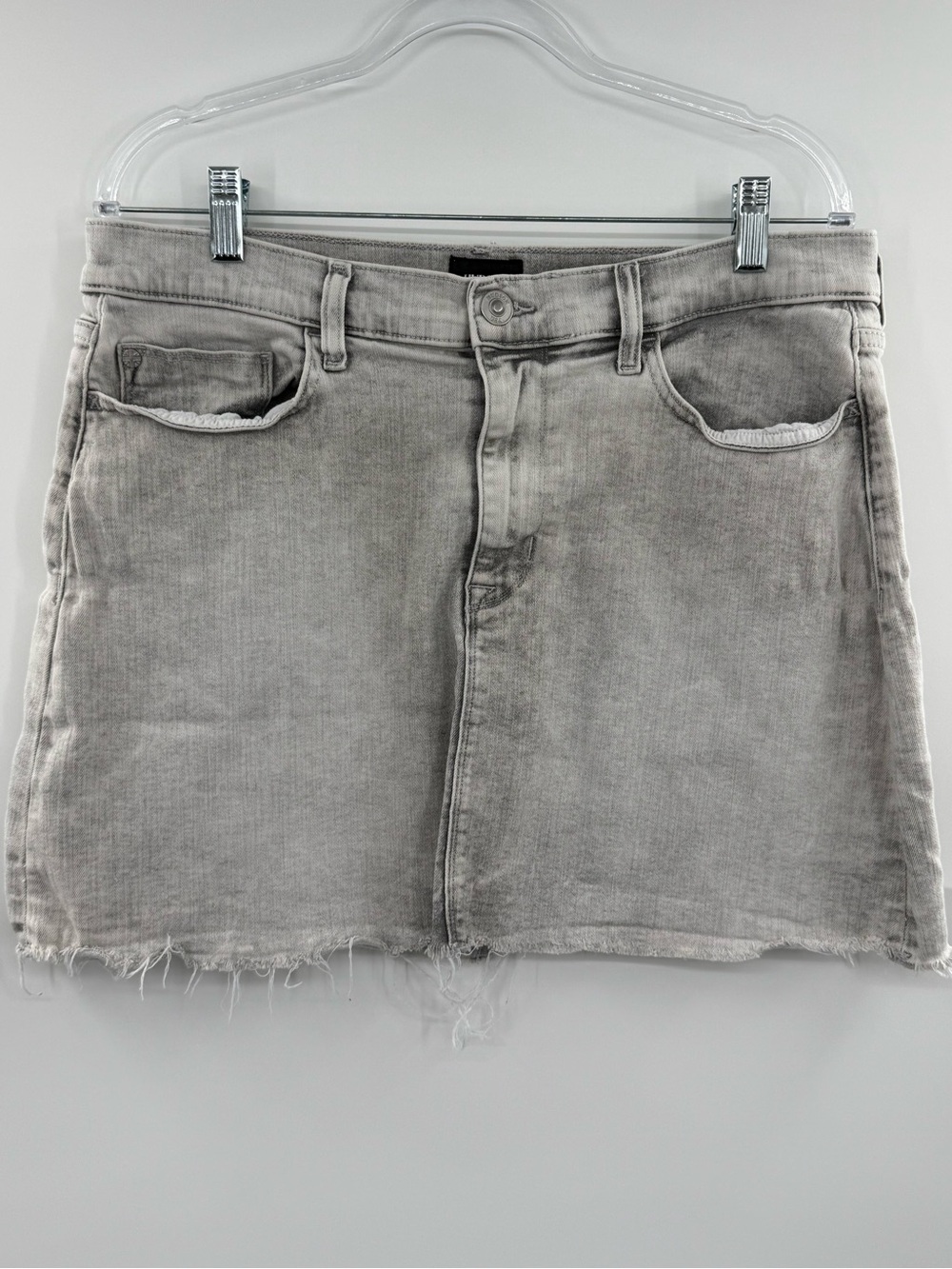 Hudson Vivid Denim Mini Skirt Womens 32 Gray Acid Wash Raw Frayed Hem Stretch
